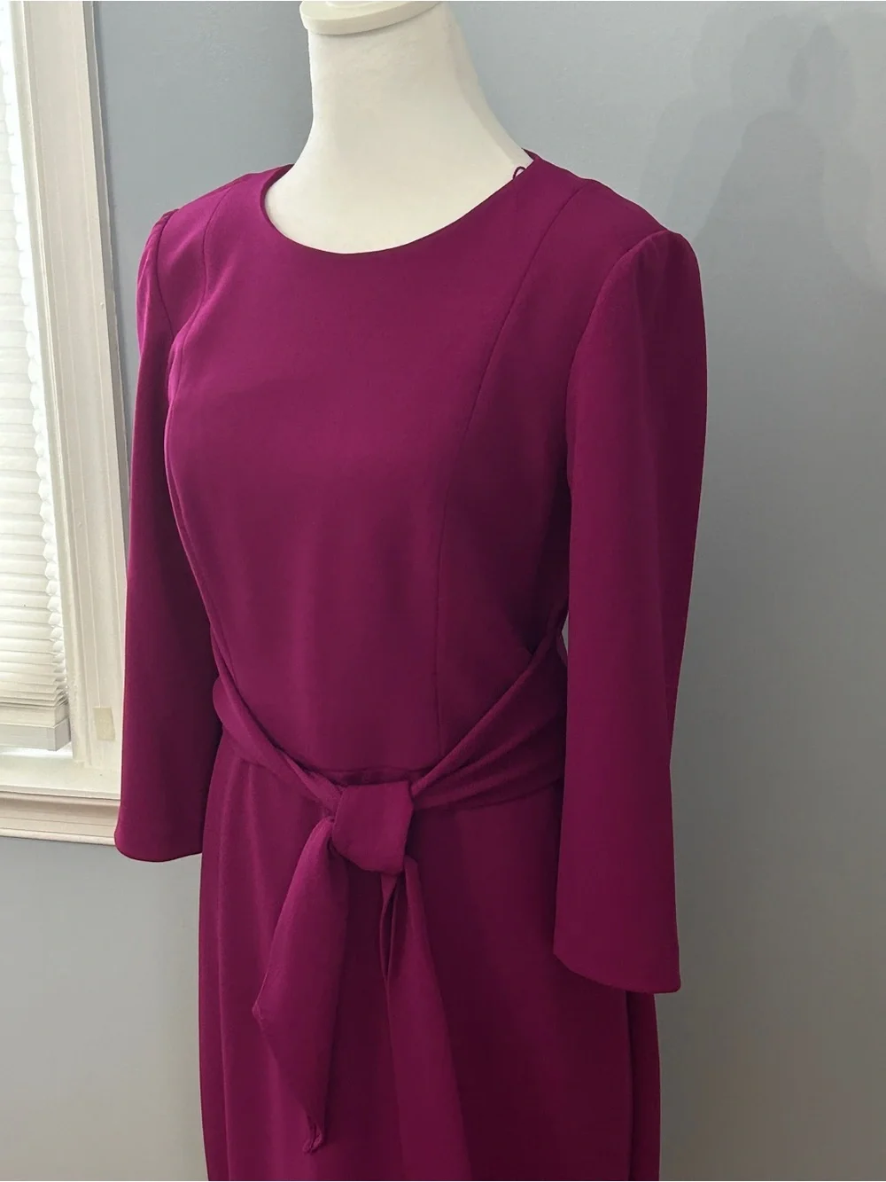 Adrianna Papell Magneta Purple Tie Waist Dress 3/4 Sleeve Sheath Size 8 Event